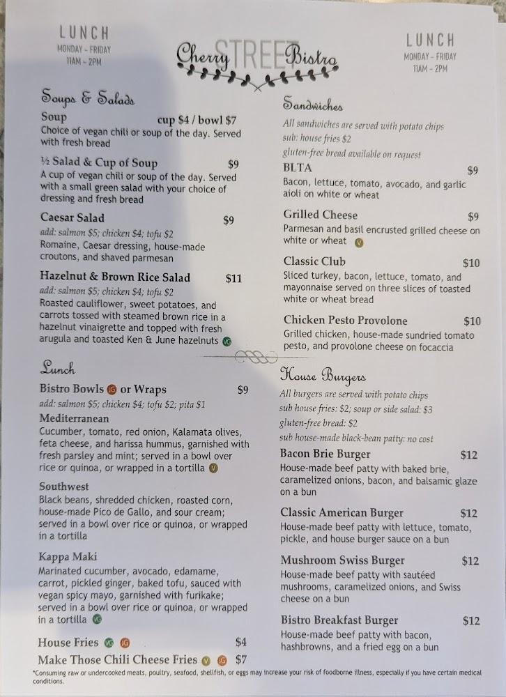 Cherry Street Bistro Menu image 1